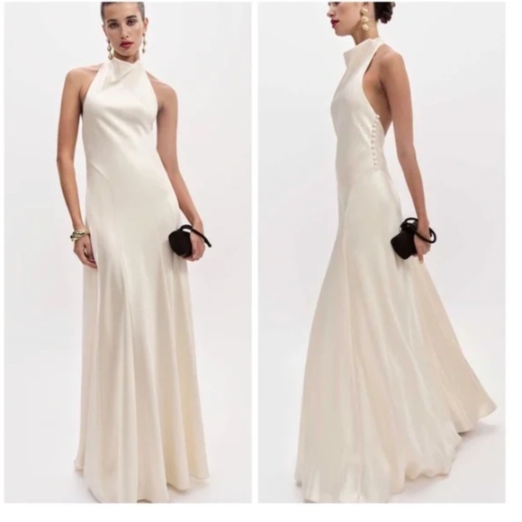 Reformation ROY Satin Wedding Dress Halter Gown - Fior Di Latte - with tags - 12 - Picture 1 of 13